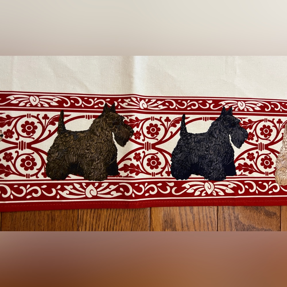 SCOTTISH TERRIER Cotton Table Runner 15”x60” Red/White